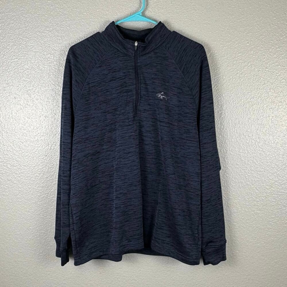 Greg Norman Size Medium Shark Logo Blue Quarter Zip Pullover Long Sleeve Jacket